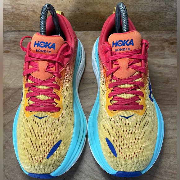 Hoka One One Bondi 8 REFLECTIVE Womens Size 6 Running Shoes Sneakers Orange Blue - Picture 3 of 12